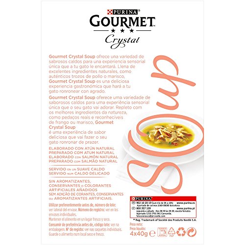 Purina Gourmet Crystal Soup comida para gatos con Salmón Natural y Verduras 10 x [4 x 40 g]