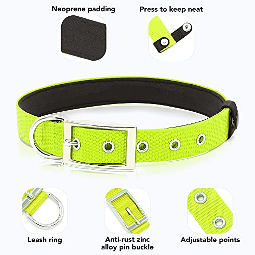 PZRLit Collar Perro Resistente con Suave Acolchado Neopreno, Hebilla de Metal y Anillo en D, Ajustable Transpirable Collares Perros Ancho para la Caminata Diaria Corriendo-Verde,Ultra Grande