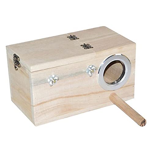 QOTSTEOS Casa de pájaros de madera, caseta de nido de periquito, caja de cría para manualidades, jaula, periquito, caja de anidación para jaula interior de pájaros (tamaño 1)