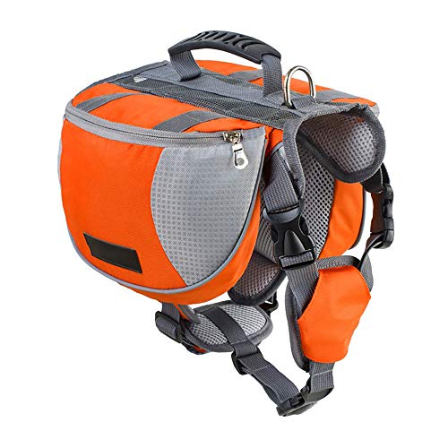 QYHSS Mochila Arnés para Perro Mascota Mediano y Grande, Bolsa Sillín Portador Impermeable, Alforja Ajustable Tira, para Perro Mediano Grande Paquete Perro Viajar Cámping al Aire Libre (Naranja)