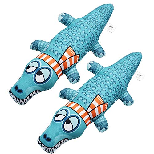 QYWJ 2 Piezas Juguetes para Perros, Squeaky Juguetes de masticación de Perro, Juguete Interactivo de Formas de cocodrilo para Cachorros pequeños medianos Grandes Perros (Azul)