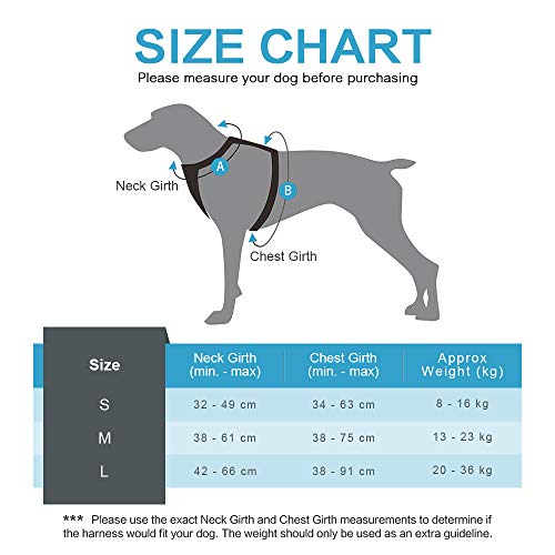 rabbitgoo Arnes Perro Ajustable Grande Mediano Pequeño Arnés Pecho Antitirones Perros Coche con Correa Cómodo Transpirable Chaleco Acolchado Lineas Reflecantes S Negro