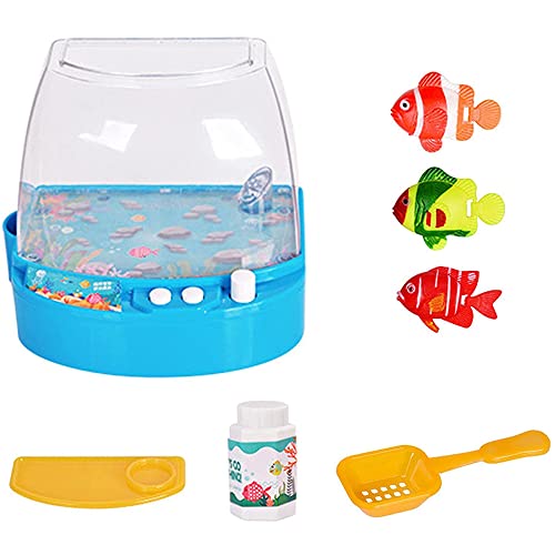 Rahungry Acuario con Pecera, Mini Acuario Artificial con Peces De Plástico Flotantes, Acuario De Juguete para Niños, Experiencia De Alimentación Interactiva para Niños Mayores De 3 Años