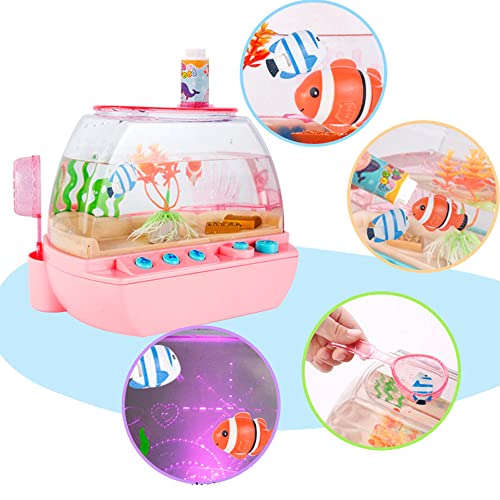 Rahungry Pecera De Juguete para Niños, Acuario Artificial con Peces De Plástico Flotantes Niños Acuario Eléctrico De Simulación Experiencia De Alimentación Interactiva para Niños De 3+ Años,Azul