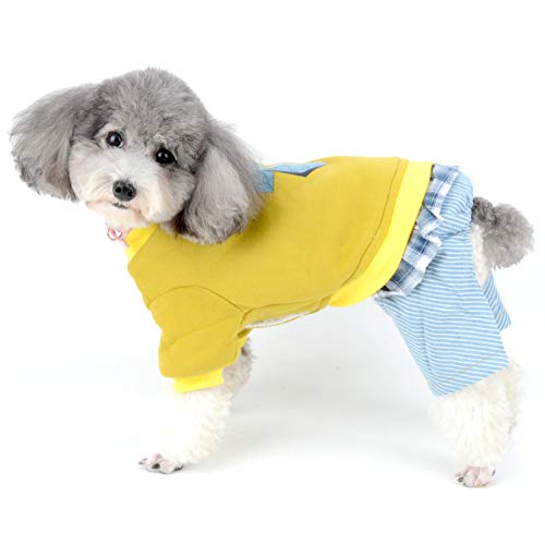 Ranphy Abrigo de Invierno con Forro Polar para Perros pequeños, Ropa Suave Cachorros y Gatos, suéter de Cuatro Patas, Pantalones a Rayas, Mono Perro, Cortavientos de Chihuahua con Campana de Navidad