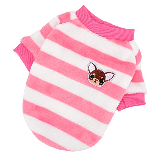 Ranphy Abrigo de terciopelo para perro pequeño con rayas cálidas para cachorros, ropa de forro polar, pijama de dos patas, ropa de Chihuahua, Yorkshire Terrier, ropa de jersey rosa, XL