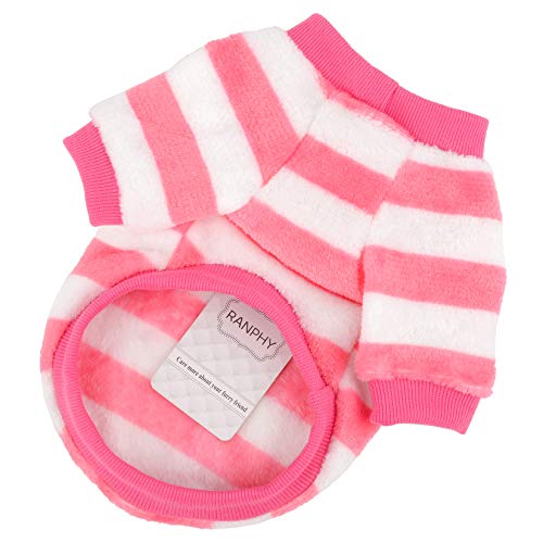 Ranphy Abrigo de terciopelo para perro pequeño con rayas cálidas para cachorros, ropa de forro polar, pijama de dos patas, ropa de Chihuahua, Yorkshire Terrier, ropa de jersey rosa, XL