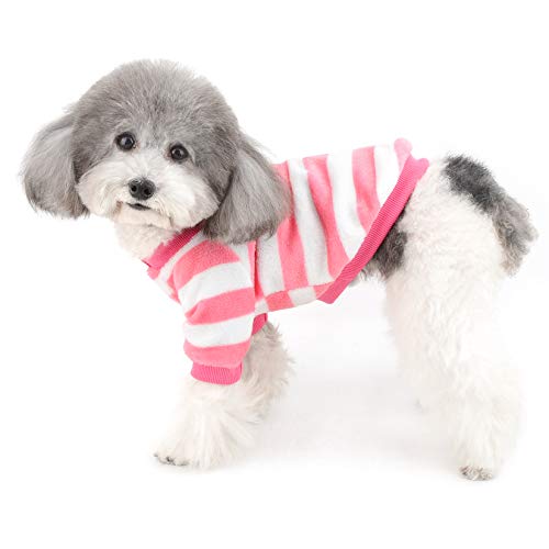 Ranphy Abrigo de terciopelo para perro pequeño con rayas cálidas para cachorros, ropa de forro polar, pijama de dos patas, ropa de Chihuahua, Yorkshire Terrier, ropa de jersey rosa, XL