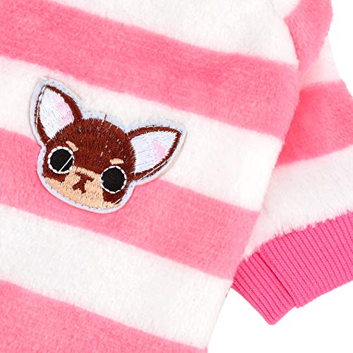 Ranphy Abrigo de terciopelo para perro pequeño con rayas cálidas para cachorros, ropa de forro polar, pijama de dos patas, ropa de Chihuahua, Yorkshire Terrier, ropa de jersey rosa, XL