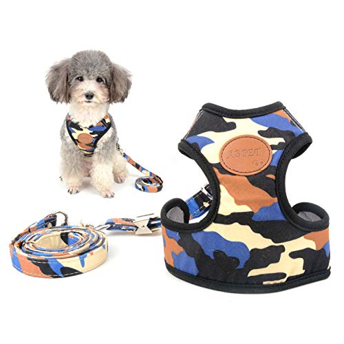 Ranphy - Arnés para perro pequeño, diseño de camuflaje sin tirar, acolchado, chaleco y correa, arnés de entrenamiento para caminar, ajustable para chihuahua y Yorkie