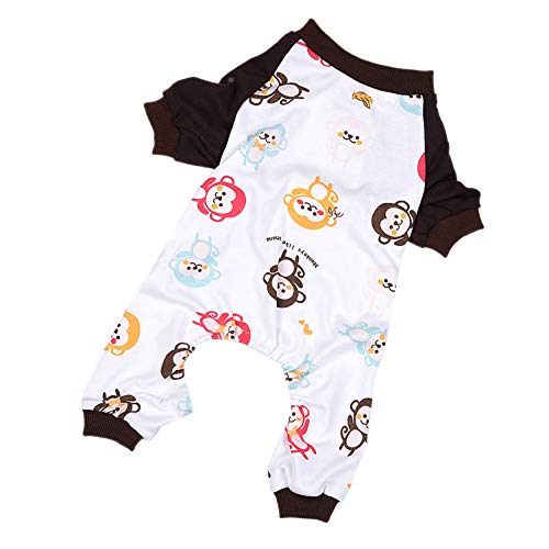 Ranphy Ropa de algodón para perros pequeños cachorros pijamas lindo mono de dibujos animados impreso mono mono suave ligero Dooggie pijamas perrito Navidad Halloween cuatro patas traje ropa S