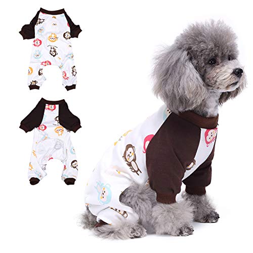 Ranphy Ropa de algodón para perros pequeños cachorros pijamas lindo mono de dibujos animados impreso mono mono suave ligero Dooggie pijamas perrito Navidad Halloween cuatro patas traje ropa S