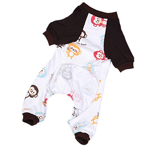 Ranphy Ropa de algodón para perros pequeños cachorros pijamas lindo mono de dibujos animados impreso mono mono suave ligero Dooggie pijamas perrito Navidad Halloween cuatro patas traje ropa S