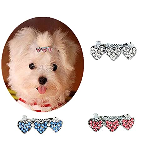 RayMinsino 3 piezas de diamante de moda perro princesa melocotón corazón horquilla accesorios para el pelo de mascotas gato y perro accesorios adecuados para perros de pelo largo