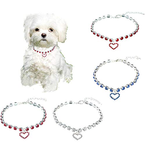 RayMinsino Collar para mascotas con diamantes de imitación de un solo flujo para gatos y perros, joyería ajustable de príncipe y princesa con colgante en forma de corazón