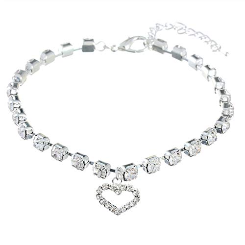 RayMinsino Collar para mascotas con diamantes de imitación de un solo flujo para gatos y perros, joyería ajustable de príncipe y princesa con colgante en forma de corazón