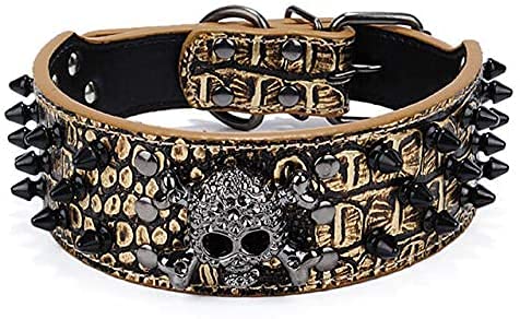 Rcsinway Collar de seguridad ajustable de piel sintética con tachuelas y punk, tamaño mediano, negro, para perro Pitbull Boxer Mastín de 5 cm, marrón, S ajustable (tamaño: L, color: marrón1)