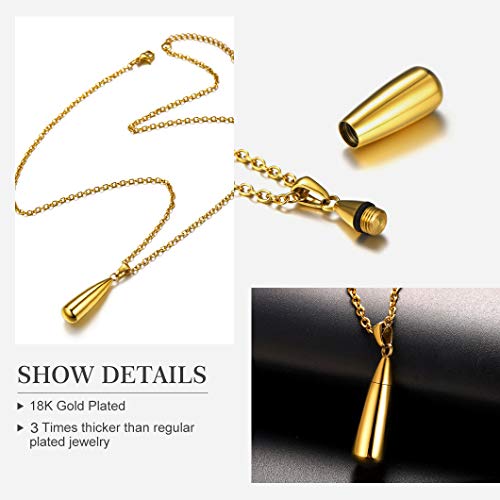 Richsteel Oro Guardapelo Gota de Agua Colgante en Collar Ajustable 22 Pulgadas, Acero Inoxidable con baño de Oro, Relicario Perfume Urna cremación Cenizas Amor Querido, Joya Hombre Mujer