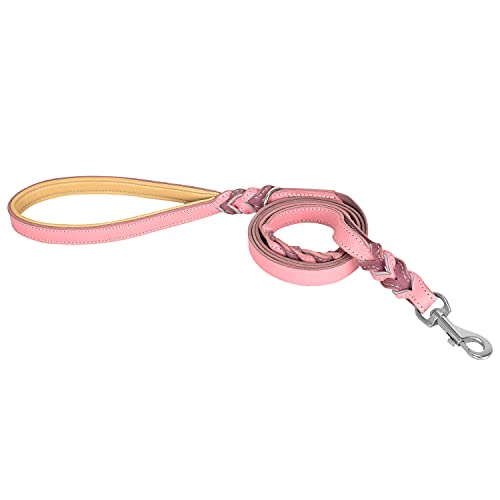 Riparo correa de cuero trenzado de perro con 2 asas, acolchado de tráfico de la manija, la formación de perros correas de paseo para perros medianos y grandes (Rosa , M: 1,27 cm x 1,8 m)