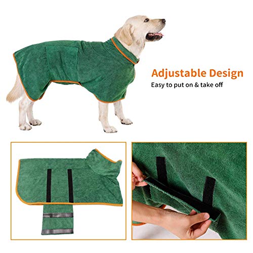 RongXin - Toalla de baño para perro, superabsorbente, forro polar, para perros, microfibra, ajustable, pequeño, para secar el perro, gato, para baño, natación, color verde