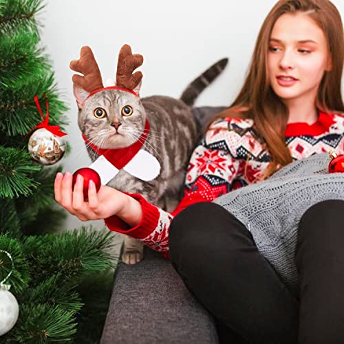 Ropa de Navidad para Mascotas,2 Piezas Traje de Navidad para Gatos,Ropa de Navidad para Perros,Disfraz de Navidad para Gatos,Diademas de Reno y Bufanda,Disfraz de Gato Navideño Disfraz de Perro