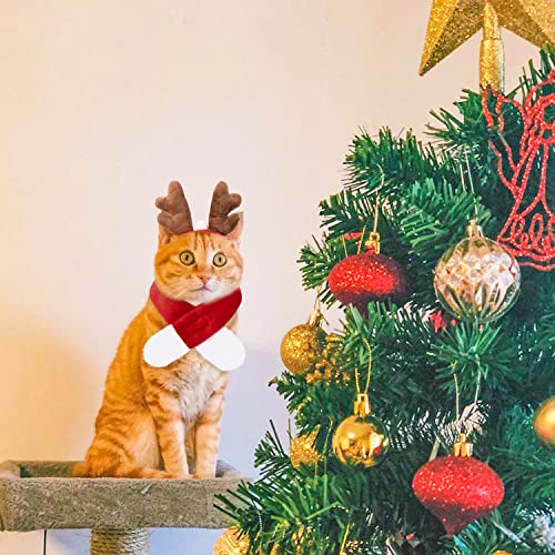 Ropa de Navidad para Mascotas,2 Piezas Traje de Navidad para Gatos,Ropa de Navidad para Perros,Disfraz de Navidad para Gatos,Diademas de Reno y Bufanda,Disfraz de Gato Navideño Disfraz de Perro