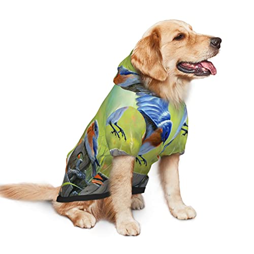 Ropa de perro con capucha para perro con estampado de pájaros azul oriental con capucha para disfraz de mascotas, sudadera de invierno mediana y grande