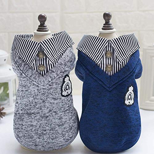 Ropa para perros, abrigos para mascotas pequeñas/suéter para cachorros/cálido Plus Velvet ropa para perros ropa de ocio para mascotas pequeñas para otoño/invierno, azul XL