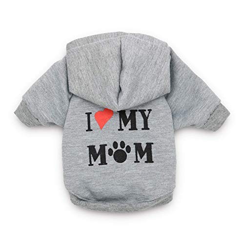 Ropa para perros con capucha con capucha y texto en inglés "I Love My Mom"