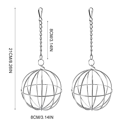 RoxNvm Bola de Heno, 2PCS Bola Comedero Conejo de Acero Inoxidable, Dispensador de Alimentos para Mascotas con Gancho para Colgar, para Conejillos de Indias Chinchillas Hámsteres Animales Pequeños