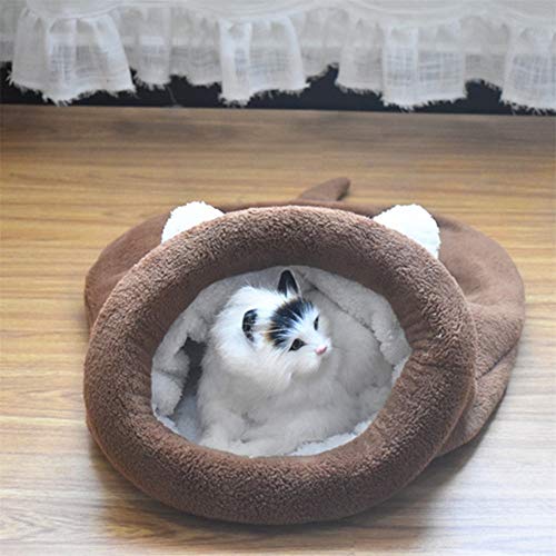 Ruankenshop Cama Gato Cueva Cama Gato De Peluche Cama del Perro Mascota Cueva Cama de Gato con Orejas de Conejo Camas para Perros Gatito Cama Brown,Large