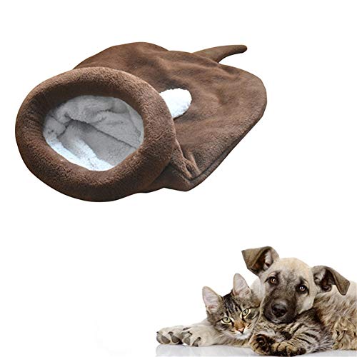 Ruankenshop Cama Gato Cueva Cama Gato De Peluche Cama del Perro Mascota Cueva Cama de Gato con Orejas de Conejo Camas para Perros Gatito Cama Brown,Large