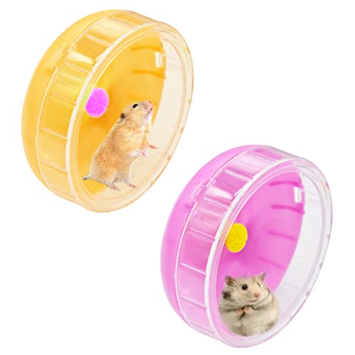 Rueda Hámster TAIZER 2PCS Rueda Corriente Hámster Plástico Súper Silencioso Rueda Ejercicio Bola Ejecución Juguetes Rosa para Totoro Mouse Squirrel Hámster Cobayas Small Animal Pet Sports Training Toy