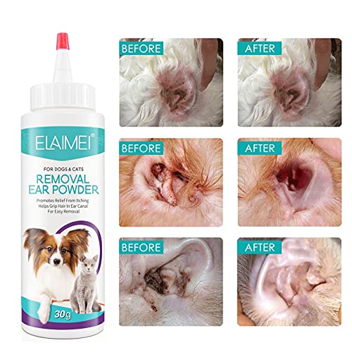 Runsmooth Polvo para desplumar Mascotas de 30 g, Polvo Limpiador de oídos para Mascotas, Polvo Profesional fácil de Usar para Limpiar Las Orejas de Perros y Gatos Reduce el Movimiento de la Cabeza