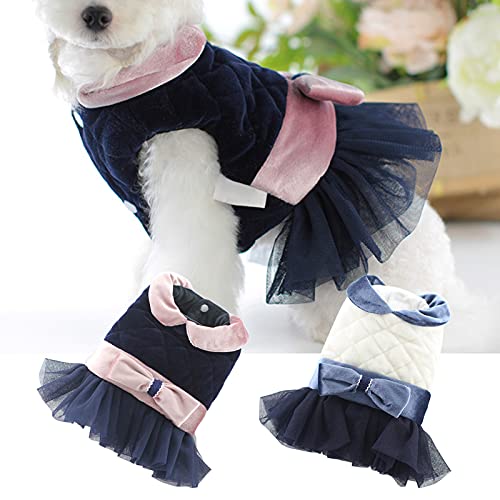 Rutaqian Vestido para Mascota, Vestido De Otoño Invierno, Falda De Tela con Cuello De Muñeca, Dobladillo De Hilo De Red, Falda De Princesa Perrito Azul Real SG