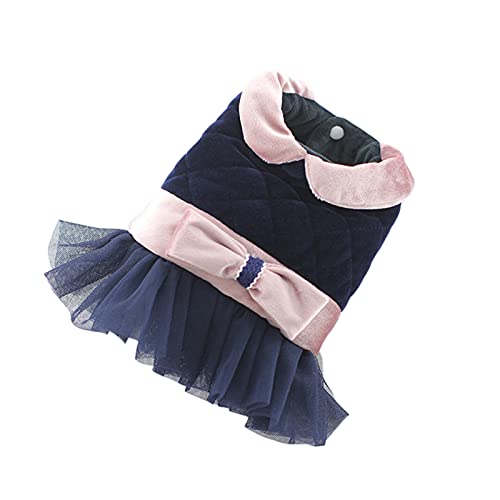 Rutaqian Vestido para Mascota, Vestido De Otoño Invierno, Falda De Tela con Cuello De Muñeca, Dobladillo De Hilo De Red, Falda De Princesa Perrito Azul Real SG