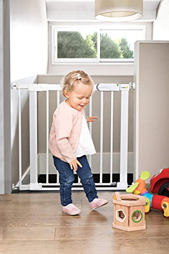 Safety 1st Flat Step Barrera escalera para niños  y mascotas,  Puerta de seguridad con Barra inferior muy delgada reduce el riesgo de tropiezos, 73- 80 cm, color blanco