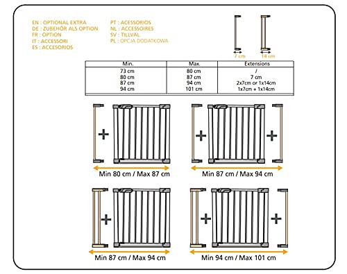 Safety 1st Flat Step Barrera escalera para niños  y mascotas,  Puerta de seguridad con Barra inferior muy delgada reduce el riesgo de tropiezos, 73- 80 cm, color blanco