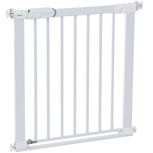 Safety 1st Flat Step Barrera escalera para niños  y mascotas,  Puerta de seguridad con Barra inferior muy delgada reduce el riesgo de tropiezos, 73- 80 cm, color blanco