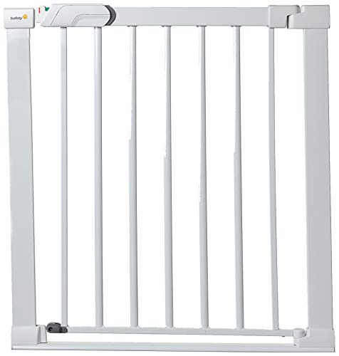 Safety 1st Flat step Barrera escalera para niños y mascotas, Puerta de seguridad con Barra inferior muy delgada reduce el riesgo de tropiezos, 73-80 cm sin extensiones, Metal, color blanco