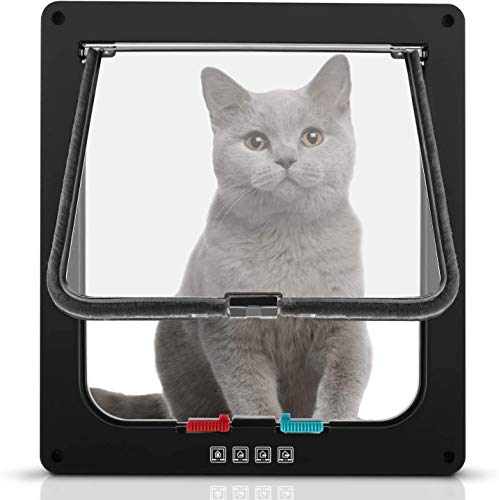 Sailnovo Puerta para Gato con Cierre magnético de 4 vías, Puerta para Mascotas para Gatos y Perros pequeños, Puerta para Gatos con túnel Negro 20 x 22 x 5.5 cm