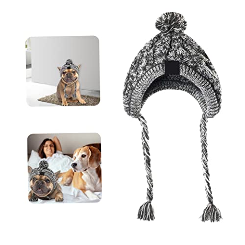 Sanfiyya Gorro De Invierno para Perros con Agujeros para Las Orejas Y Borla Larga para Proteger del Ruido Gris S