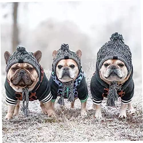 Sanfiyya Gorro De Punto para Perros De Invierno con Agujeros para Las Orejas Y Borla Larga Barrera contra El Ruido Gris M