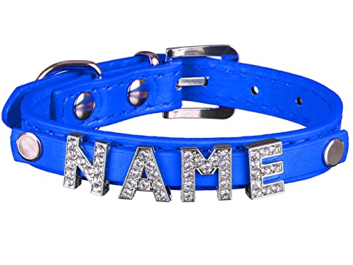 Scarlet Pet – Collar para perro «My Name», incluye 5 letras de estrás; personalizable con nombre de tu perro; letras adicionales disponibles (M: 38 cm, azul)