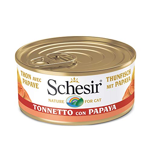 Schesir, Comida húmeda para Gatos Adultos, Sabor bacoreta con Papaya en gelatina Blanda con Verdaderos trozos de Fruta - Total 1,8 kg (24 latas x 75 gr)