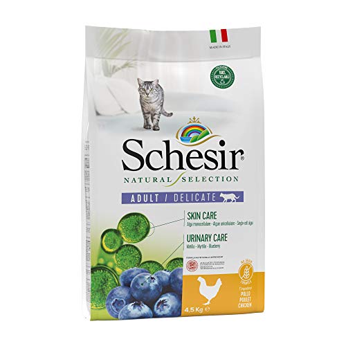 Schesir, Pienso Completo Y Equilibrado para Gatos Adultos, Línea Natural Selection con Alto Contenido En Pollo, Croquetas - Formato Bolsa De 4,5 Kg