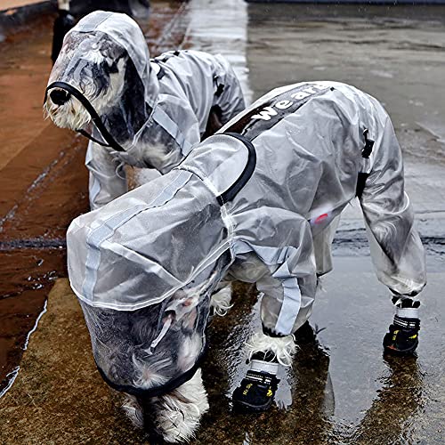 Seahelms Chubasquero para perro, impermeable, con capucha y agujero para arnés y piernas extendidas, transparente ajustable con capucha para perro pequeño, mediano y grande (blanco, L)