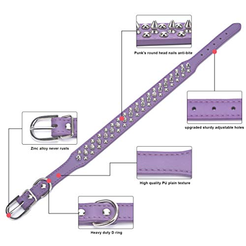 SEKAYISORE Collar de perro ajustable con tachuelas, de piel de microfibra con pinchos para cachorros, collar antimordeduras para perros pequeños, medianos y grandes, morado XS