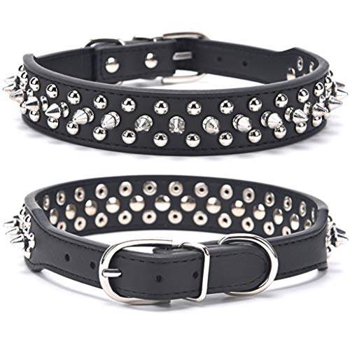 SEKAYISORE Collar de perro ajustable con tachuelas, de piel de microfibra con pinchos para cachorros, collar antimordeduras para perros pequeños, medianos y grandes, negro XS