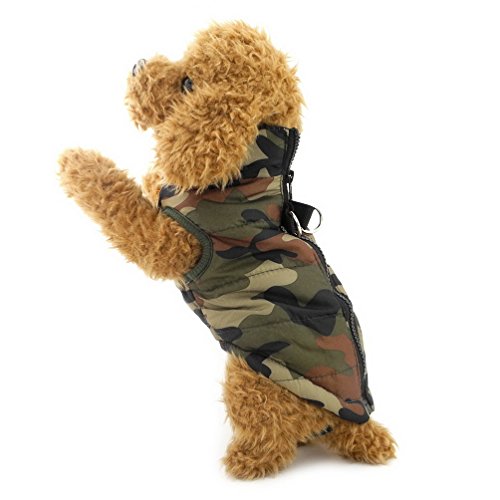 SELMAI Camo Impermeable Perro Pequeño Gato Abrigo de Invierno Chaleco Acolchado Chaqueta Arnés con Anillo en D Pet Puppy Puffer Abrigo Chihuahua Ropa de Clima frío Ropa de Niño Verde Militar L